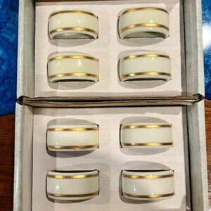 Set of (8) Gorham Vintage Ivory Porcelain and Gold Napkin Rings with Box